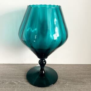 Vtg Empoli Italy Hand Blown Dark Blue Glass Brandy Snifter Vase MCM 10.5” Tall